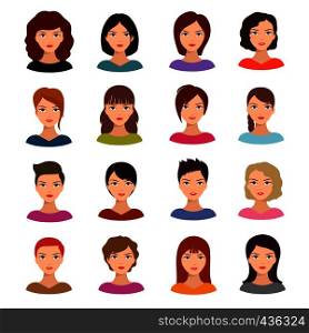 Female portraits. Young woman heads with various hairstyle vector avatars stock. Face woman portrait head illustration. Female portraits. Young woman heads with various hairstyle vector avatars stock