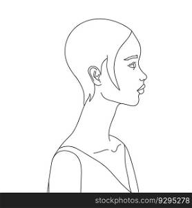 Female profile contour isolated on white background. Vector art
