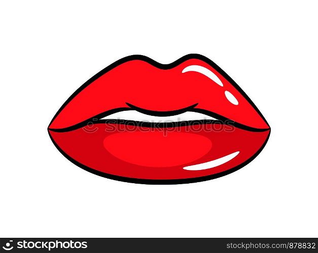 Female red lips sticker or colorful badge icon. Vector illustration. Female red lips sticker
