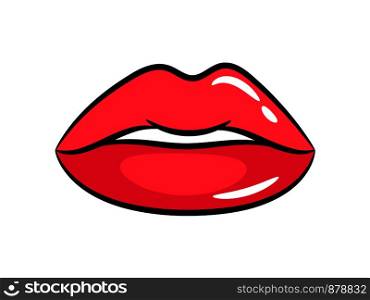 Female red lips sticker or colorful badge icon. Vector illustration. Female red lips sticker