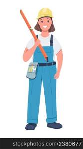 Female repair worker semi flat color vector character. Standing figure. Full body person on white. Gender equality in workplace simple cartoon style illustration for web graphic design and animation. Female repair worker semi flat color vector character