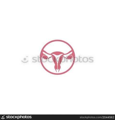Female reproductive organs icon. Uterus sign in the circle isolated on white background. Female reproductive system symbol. Vector illustration