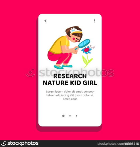 female research nature kid girl vector. care happy, person young, positive skin female research nature kid girl web flat cartoon illustration. female research nature kid girl vector
