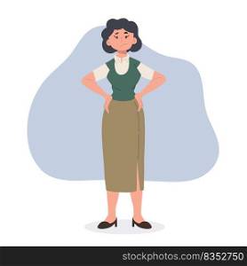 female school teacher is confuse.Flat vector cartoon character illustration