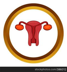 Female sexual organ vector icon in golden circle, cartoon style isolated on white background. Female sexual organ vector icon