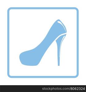 Female shoe with high heel icon. Blue frame design. Vector illustration.