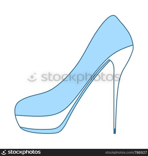 Female Shoe With High Heel Icon. Thin Line With Blue Fill Design. Vector Illustration.