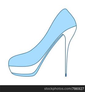 Female Shoe With High Heel Icon. Thin Line With Blue Fill Design. Vector Illustration.