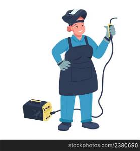 Female skilled workman semi flat color vector character. Standing figure. Full body person on white. Gender equality in workplace simple cartoon style illustration for web graphic design and animation. Female skilled workman semi flat color vector character