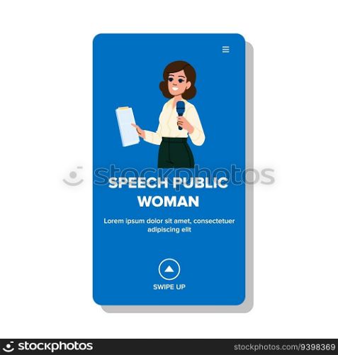 female speech public woman vector. seminar business, training audience, lecture event female speech public woman web flat cartoon illustration. female speech public woman vector