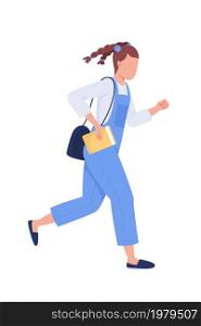 Female student running to school semi flat color vector character. Full body person on white. Frequent tardiness isolated modern cartoon style illustration for graphic design and animation. Female student running to school semi flat color vector character