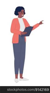 Female supervisor with clipboard semi flat color vector character. Editable figure. Full body person on white. Simple cartoon style spot illustration for web graphic design and animation. Female supervisor with clipboard semi flat color vector character