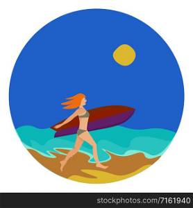 Female surfer, illustration, vector on white background.