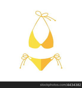 Female Swimsuit Isolated. Female yellow swimsuit sexy sensual bikin isolated on white background. Fashion cloth vacation accessory. Vector illustration