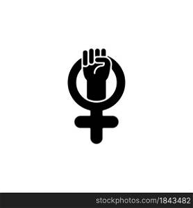 Female symbol black glyph icon. Pride in sisterhood. Clenched fist in venus sign. Self respect. Mental strength. Female power. Silhouette symbol on white space. Vector isolated illustration. Female symbol black glyph icon