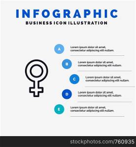 Female, Symbol, Gender Blue Infographics Template 5 Steps. Vector Line Icon template