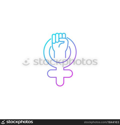 Female symbol gradient linear vector icon. Pride in sisterhood. Clenched fist in venus sign. Self respect. Thin line color symbol. Modern style pictogram. Vector isolated outline drawing. Female symbol gradient linear vector icon