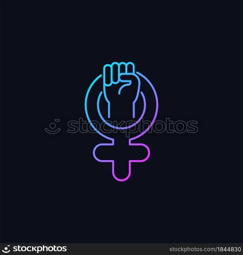 Female symbol gradient vector icon for dark theme. Pride in sisterhood. Clenched fist in venus sign. Self respect. Thin line color symbol. Modern style pictogram. Vector isolated outline drawing. Female symbol gradient vector icon for dark theme