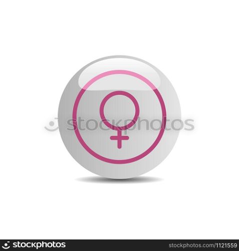 Female symbol on a white button. Flat vector illustration