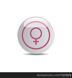 Female symbol on a white button. Flat vector illustration