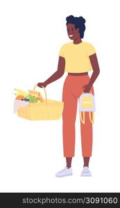 Female teenager holding picnic basket semi flat color vector character. Standing figure. Full body person on white. Simple cartoon style illustration for web graphic design and animation. Female teenager holding picnic basket semi flat color vector character