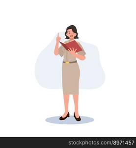 female Thai government officers in uniform. Woman Thai teacher, explaining knowledge from book. Vector illustration