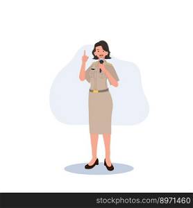 female Thai government officers in uniform. Woman Thai teacher, explaining knowledge. Vector illustration