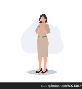 female Thai government officers in uniform. Woman Thai teacher, welcome greeting &rsquo;sawasdee&rsquo;. Vector illustration