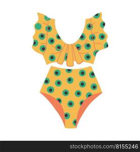 Female two-piece swimsuit with polka dot print. A swimsuit in a retro style. Vector Flat Illustration. Female two-piece swimsuit with polka dot print