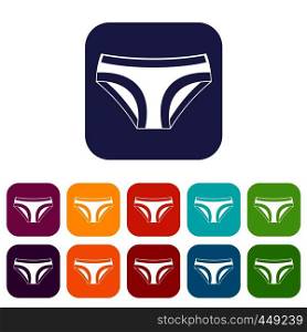 Female underwear icons set vector illustration in flat style In colors red, blue, green and other. Female underwear icons set flat
