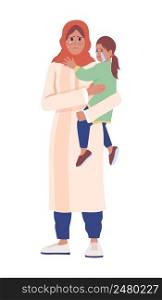 Female war victim holding teary daughter semi flat color vector characters. Crying figures. Full body people on white. Simple cartoon style illustration for web graphic design and animation. Female war victim holding teary daughter semi flat color vector characters