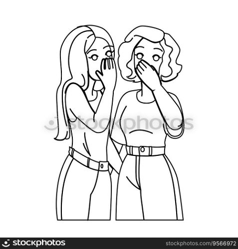 female whispering woman vector. young gossip, beautiful face, communication ear female whispering woman character. people black line illustration. female whispering woman vector
