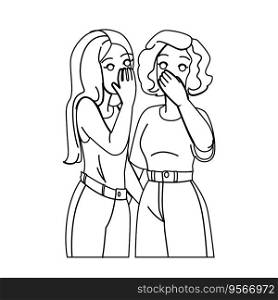 female whispering woman vector. young gossip, beautiful face, communication ear female whispering woman character. people black line illustration. female whispering woman vector