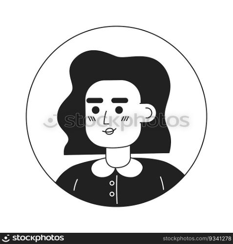 Female white collar worker portrait monochrome flat linear character head. Employee adult woman. Editable outline hand drawn human face icon. 2D cartoon spot vector avatar illustration for animation. Female white collar worker portrait monochrome flat linear character head