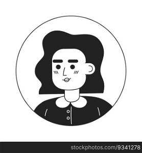 Female white collar worker portrait monochrome flat linear character head. Employee adult woman. Editable outline hand drawn human face icon. 2D cartoon spot vector avatar illustration for animation. Female white collar worker portrait monochrome flat linear character head
