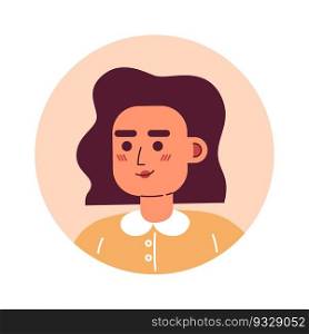 Female white collar worker portrait semi flat vector character head. Employee young adult woman. Editable cartoon avatar icon. Face emotion. Colorful spot illustration for graphic design, animation. Female white collar worker portrait semi flat vector character head