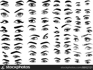 Female woman eyes and brows image collection set vector image