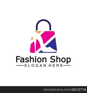 Female woman lady girl high heel shoe shopping bag store logo design vector