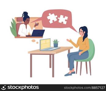 Female worker facing digital miscommunication semi flat color vector characters. Editable figures. Full body people on white. Simple cartoon style illustration for web graphic design and animation. Female worker facing digital miscommunication semi flat color vector characters