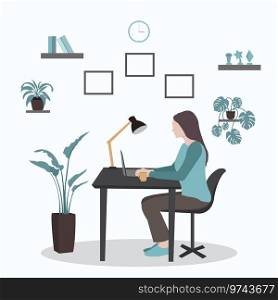 Female working at home Royalty Free Vector Image