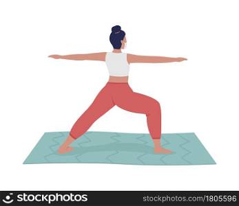 Female yoga instructor semi flat color vector character. Full body person on white. Teacher showing correct body pose isolated modern cartoon style illustration for graphic design and animation. Female yoga instructor semi flat color vector character