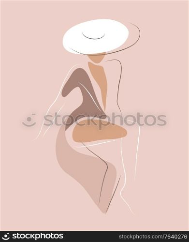 Feminine concept design template and illustration. Woman in minimal linear style Fashion illustration by femininity, beauty and modern art. Abstract poster and t-shirt print Vector illustration. Feminine concept design template and illustration. Woman in minimal linear style Fashion illustration by femininity, beauty and modern art. Abstract poster and t-shirt print