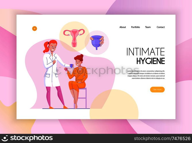 Feminine intimate hygiene concept web page flat horizontal banner with medical assistant products application advice vector illustration