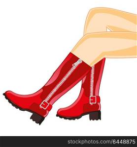 Feminine legs in boot. The Beautiful feminine legs in red boot.