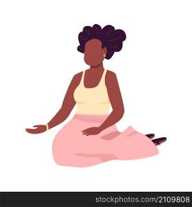 Feminine woman sitting semi flat color vector character. Sitting figure. Full body person on white. Relaxing girl isolated modern cartoon style illustration for graphic design and animation. Feminine woman sitting semi flat color vector character