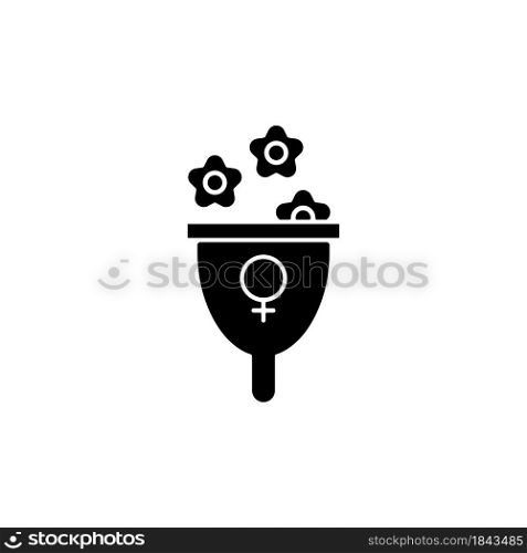 Femininity symbol black glyph icon. Represent female strength and gentleness. Feminist therapy. Support women wellbeing. Girl power. Silhouette symbol on white space. Vector isolated illustration. Femininity symbol black glyph icon