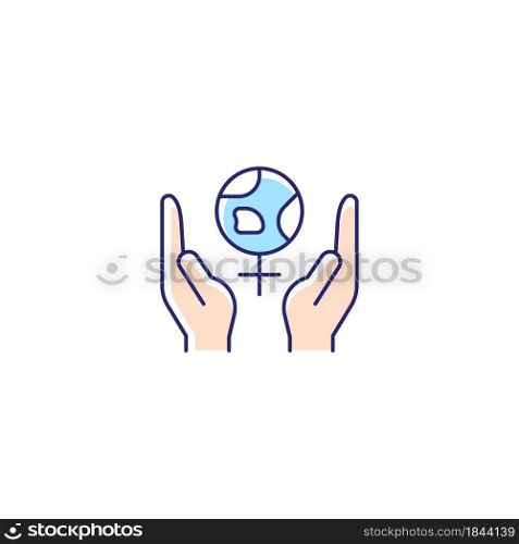 Feminism support RGB color icon. Women rights movement. Fighting global gender inequality. Non-discrimination creation. Equal rights for women. Isolated vector illustration. Simple filled line drawing. Feminism support RGB color icon