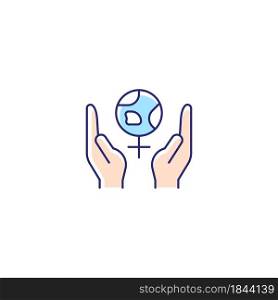 Feminism support RGB color icon. Women rights movement. Fighting global gender inequality. Non-discrimination creation. Equal rights for women. Isolated vector illustration. Simple filled line drawing. Feminism support RGB color icon