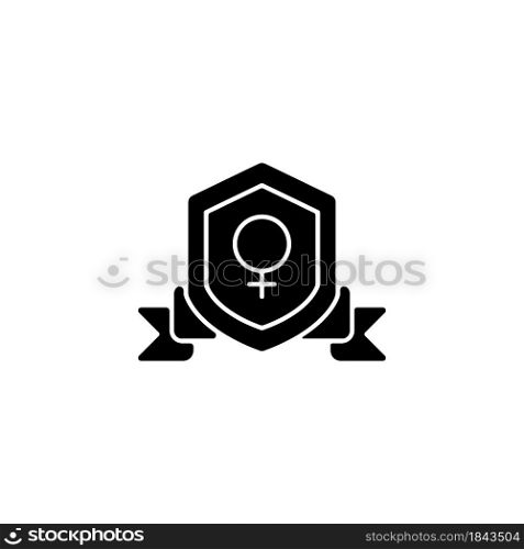 Feminist organization black glyph icon. Protecting women rights. Advancing gender equality. Achieve societal change. Female empowerment. Silhouette symbol on white space. Vector isolated illustration. Feminist organization black glyph icon
