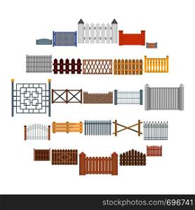 Fence country types icons set. Flat illustration of 25 fence vector icons for web. Fence country types icons set, flat style